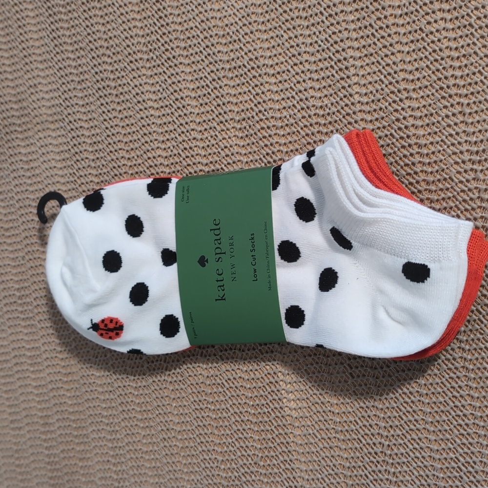 Kate Spade Low Cut Black Polka Dot Socks - White & Red 3 Pairs New
